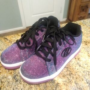 Heelys Girls Split Purple Aqua Skate Shoes Glitter Roller Shoes Size Youth 4
